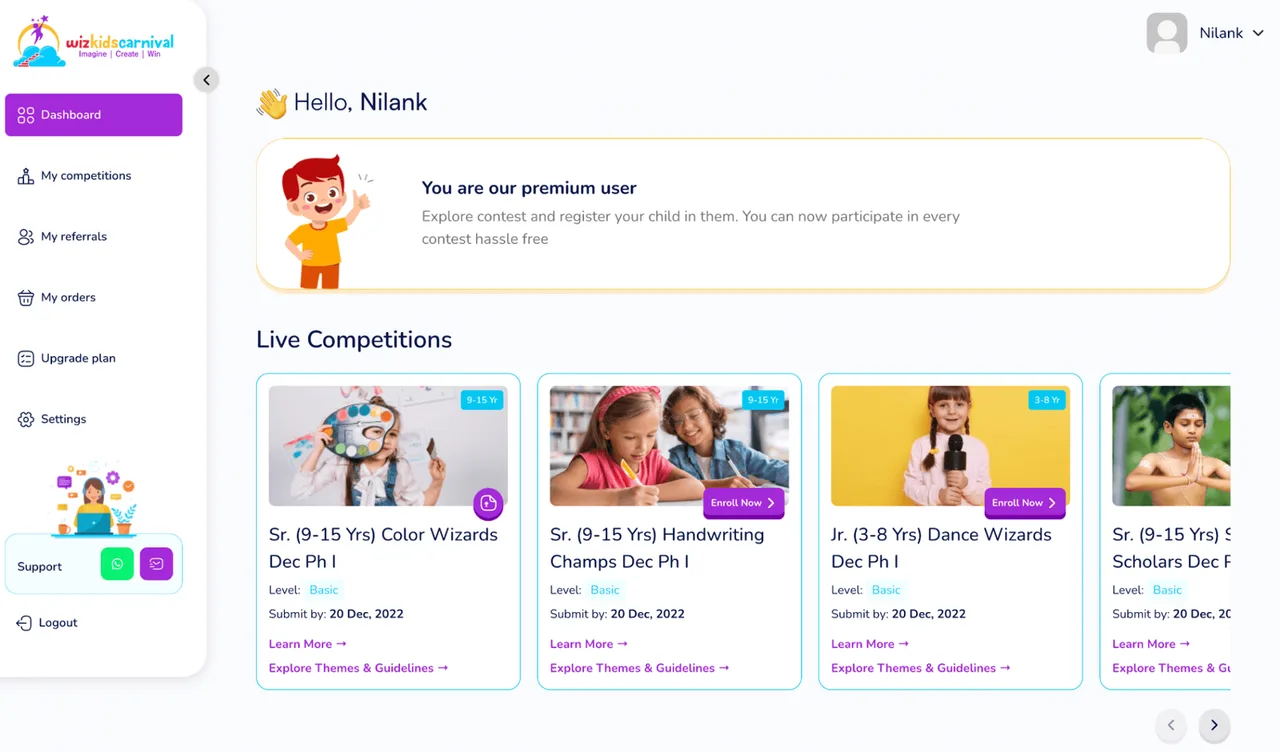 WizKidsCarnival platform, online talent contest for children